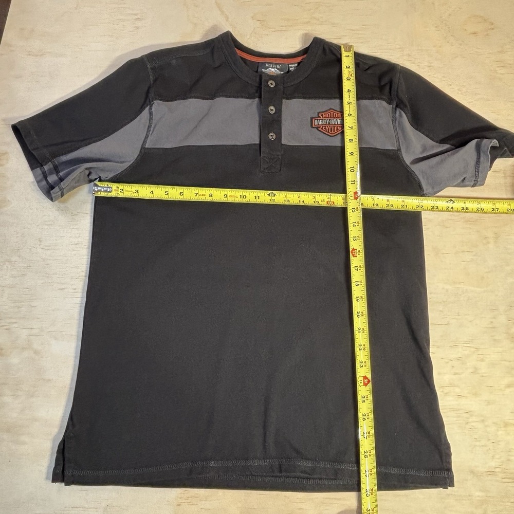 Harley Davidson Black Gray Motorclothes Henley Short Sleeve Shirt Sz Mens Large - Picture 4 of 7